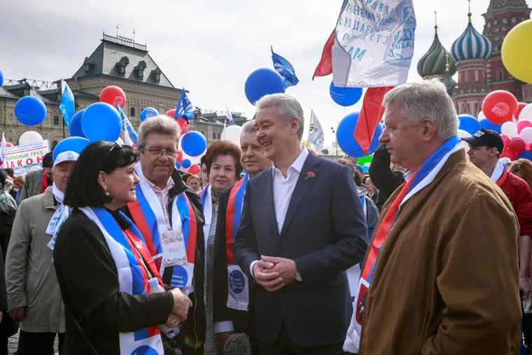 Первомайская демонстрация в Москве на Красной площади. Москва, собянин сергей, первомайская демонстрация, первомай, красная площадь