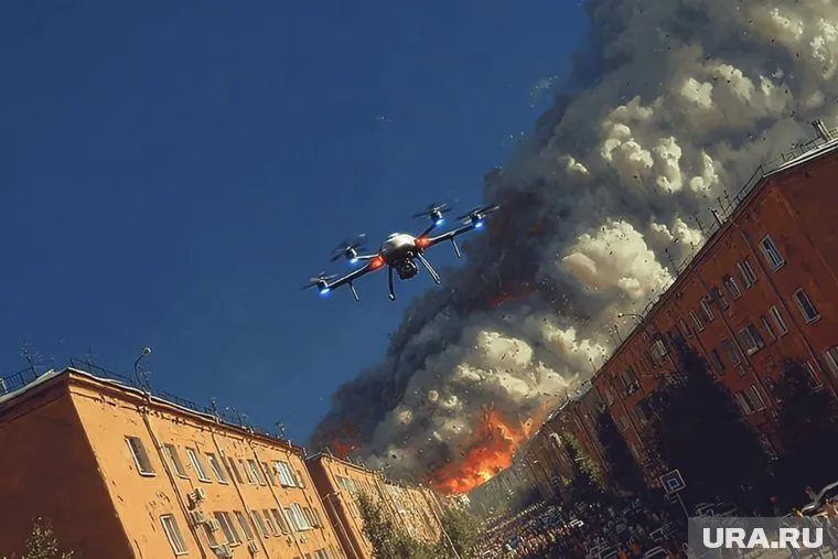В одном из районов Брянска начался пожар из-за падения фрагментов дрона
