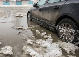 В Сургуте из-за порыва горячая вода залила проезжую часть