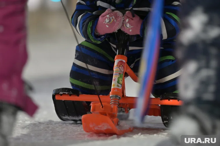 Малыши ехали на снегокате