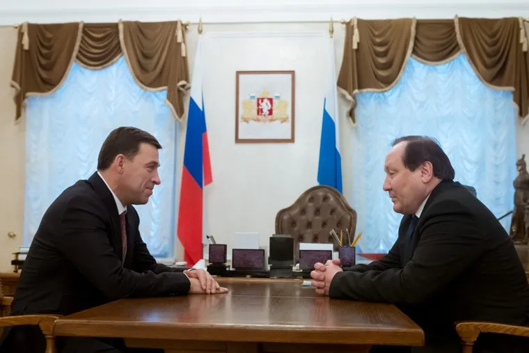 Новый министр здравоохранения Свердловской области Андрей Цветков и экс-министр Трофимов, куйвашев евгений, трофимов игорь