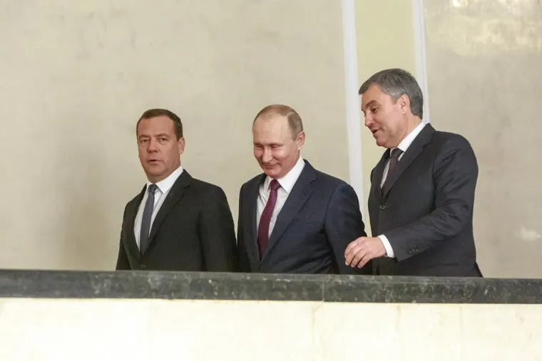 Представление Президентом России Владимиром Путиным Дмитрия Медведева на должность Премьер-министра в Государственной Думе. Москва, путин владимир, медведев дмитрий, володин вячеслав