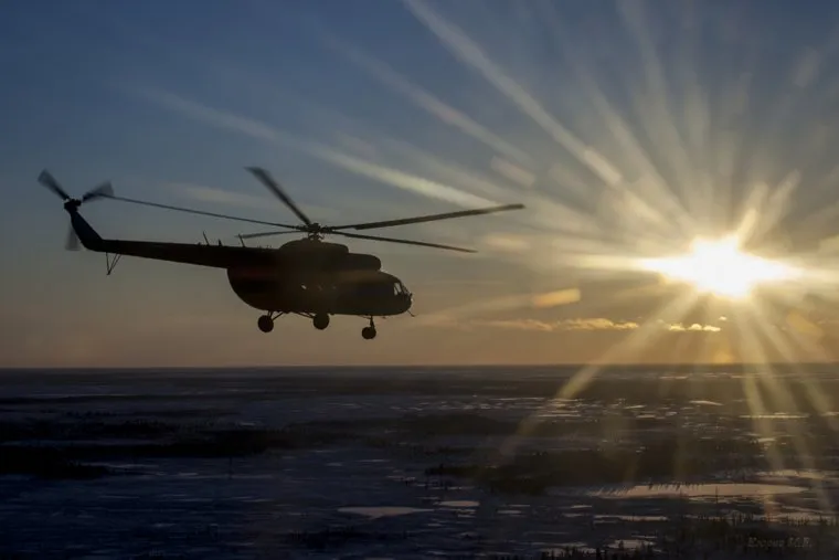 ЯНАО. Клипарт, вертолет, закат, ямал, янао, тундра