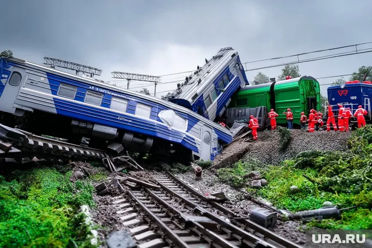 Часть локомотива рухнула на проезжую часть в результате обрушения моста