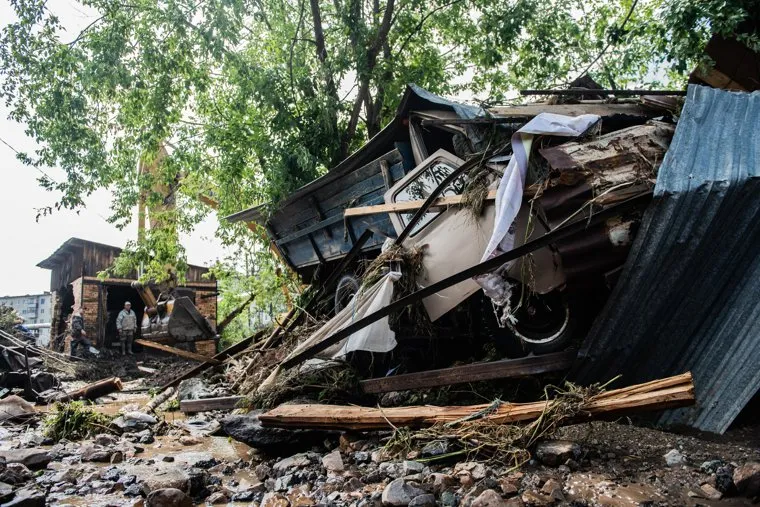 Последствия паводка в городе Нижние Серги. Свердловская область