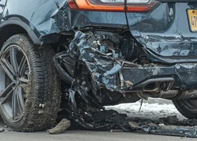 Легковушку «разнесло в хлам» в Тюмени на мосту Мельникайте