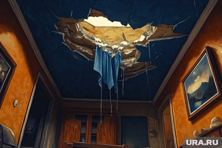 Обрушившийся потолок забаррикадировал четыре квартиры