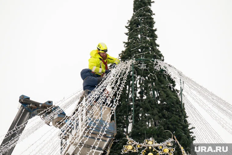 В Кургане устанавливают 14-метровую елку к Новому году