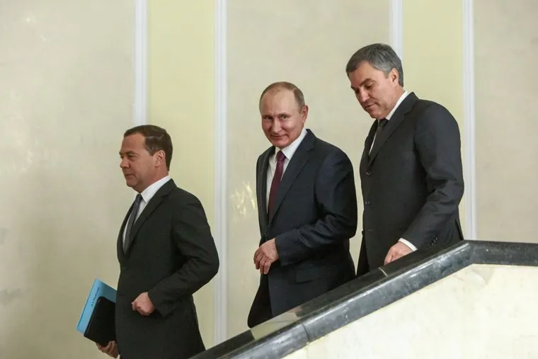 Представление Президентом России Владимиром Путиным Дмитрия Медведева на должность Премьер-министра в Государственной Думе. Москва, путин владимир, медведев дмитрий, володин вячеслав