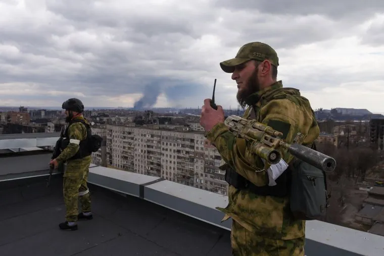 Работа чеченского добровольческого батальона Ахмат в Мариуполе. Украина