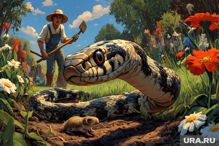 Змея немного испугала садоводов, но и восхитила