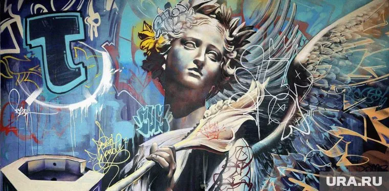 Фрагмент рисунка из редакции «Октагона», выполненный художниками «Стенограффии»