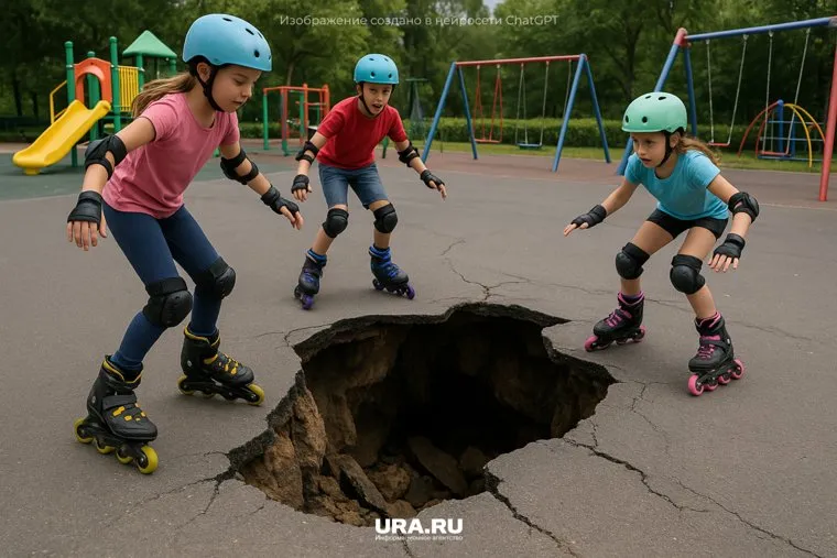 На опасной площадке дети катаются на роликовых коньках