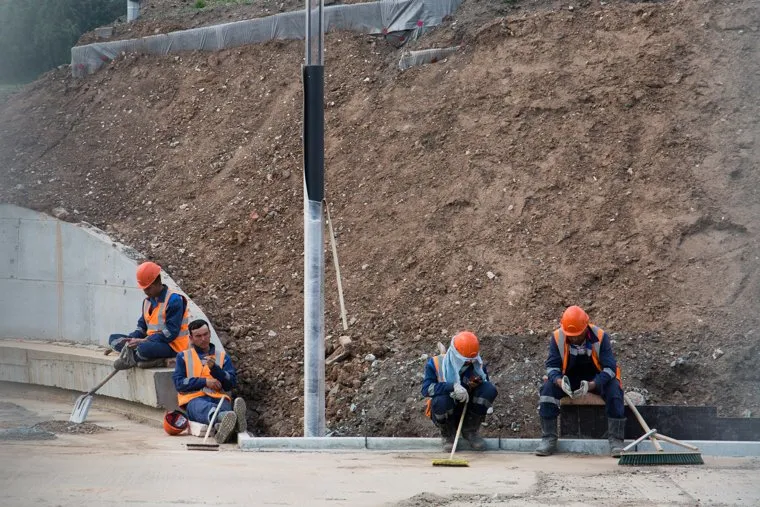 Строительная площадка нового музыкального фонтана на городской эспланаде. Пермь