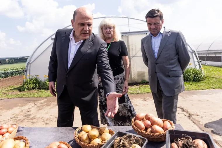 Михаил Мишустин во время посещения агрокомплекса в Кашире. Москва