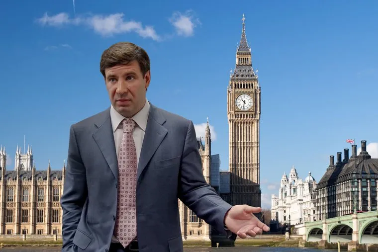 Челябинский экс-губернатор Михаил Юревич на фоне британского флага и Биг Бена. Лондон, юревич михаил, Биг Бен