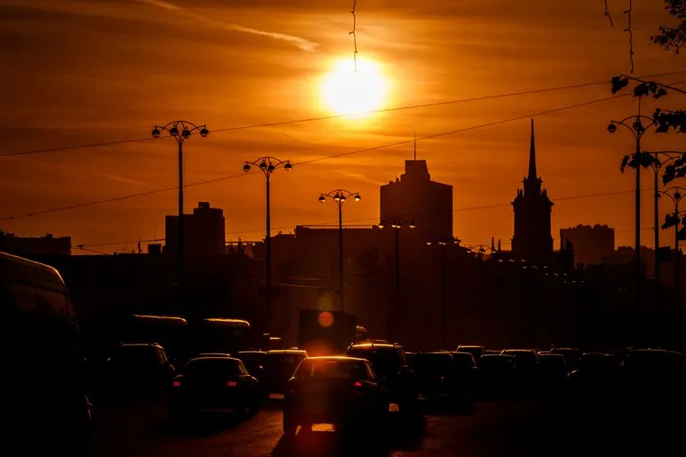 Виды Екатеринбурга, дорожное движение, екатеринбург, закат, солнце, вечер