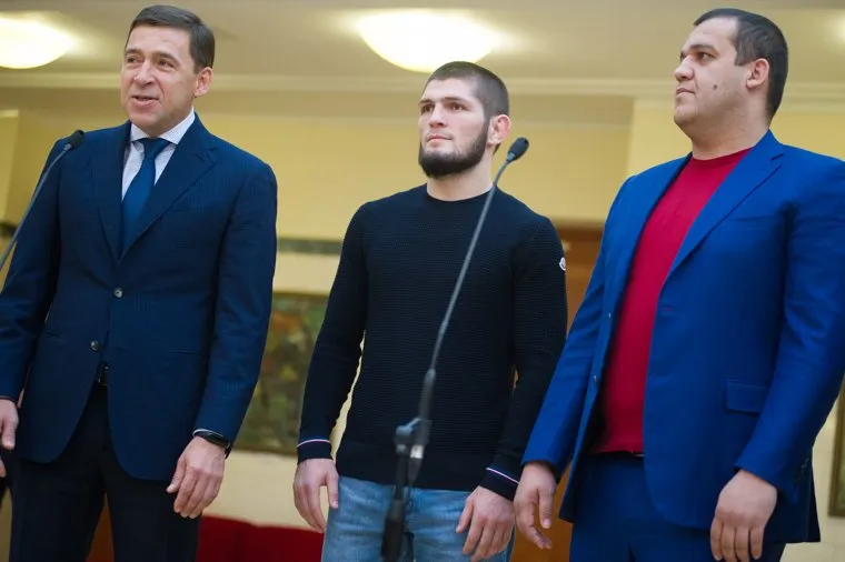 Подписание соглашения о создании пяти спортивных центров в Свердловской области. Екатеринбург, куйвашев евгений, нурмагомедов хабиб, кремлев умар