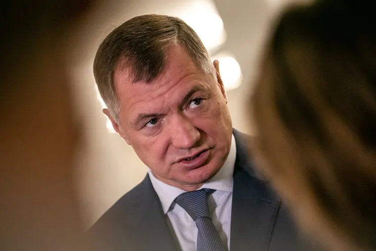 Марат Хуснуллин на пресс-подходе после селекторного совещания в Доме Правительства. Москва