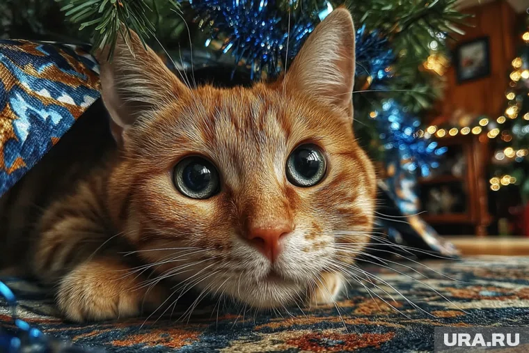 Новогодние украшения могут навредить коту, если выбрать их неправильно