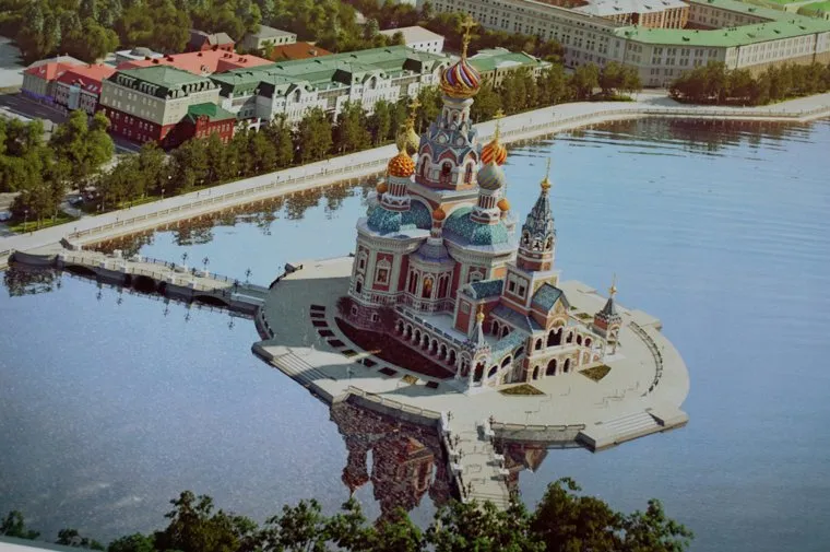 Интервью с архитектором Михаилом Голобородским - автор проекта эскиза Собора Святой Екатерины. Екатеринбург, эскиз храма на воде