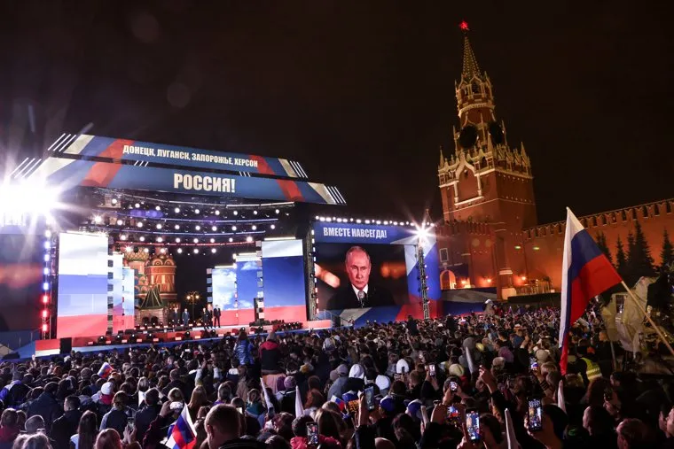 Президент России Владимир Путин на митинге на Красной площади в день присоединения ДНР, ЛНР, Запорожской и Херсонской областей к РФ. Москва