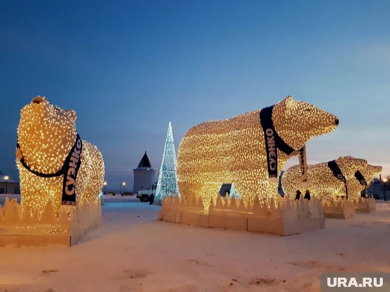Семья белых медведей появляется в Тобольске второй год подряд